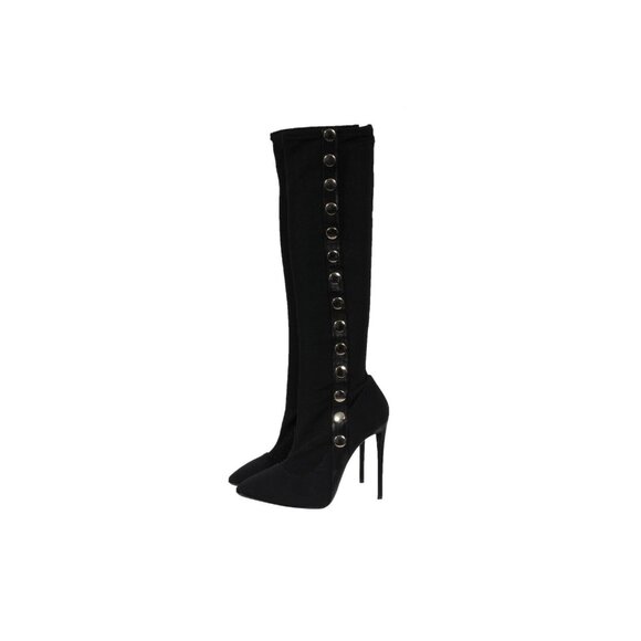 Giuseppe Zanotti Stiletto Knee High Boots 6.5 36.5 Black Suede  Mesh Button Snap - Picture 6 of 13